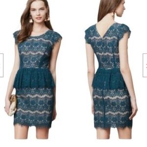 MAEVE Elsa Teal Cream Lace Peplum Women’s Dress Sz M